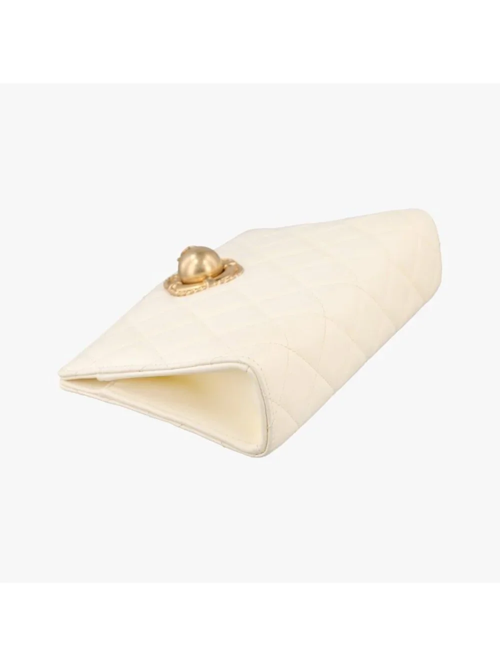 Chanel Quilted Bijou Large Golden Ball Wristlet Clutch White Lambskin